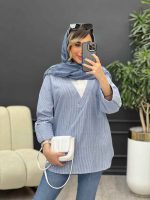 شومیز ترکیبی راه راه کد 4958 - تصویر 4
