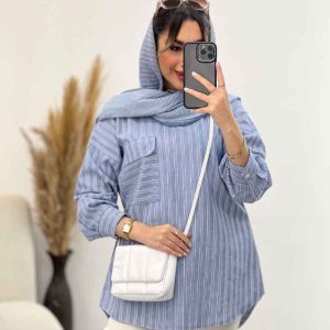 مانتو راه راه جلو بسته تک جیب کد 4966