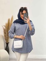 مانتو راه راه جلو بسته تک جیب کد 4966 - تصویر 6