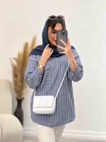 مانتو راه راه جلو بسته تک جیب کد 4966 - تصویر 14