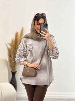 مانتو راه راه جلو بسته تک جیب کد 4966 - تصویر 12