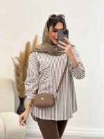 مانتو راه راه جلو بسته تک جیب کد 4966 - تصویر 3