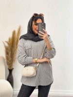 مانتو راه راه جلو بسته تک جیب کد 4966 - تصویر 2