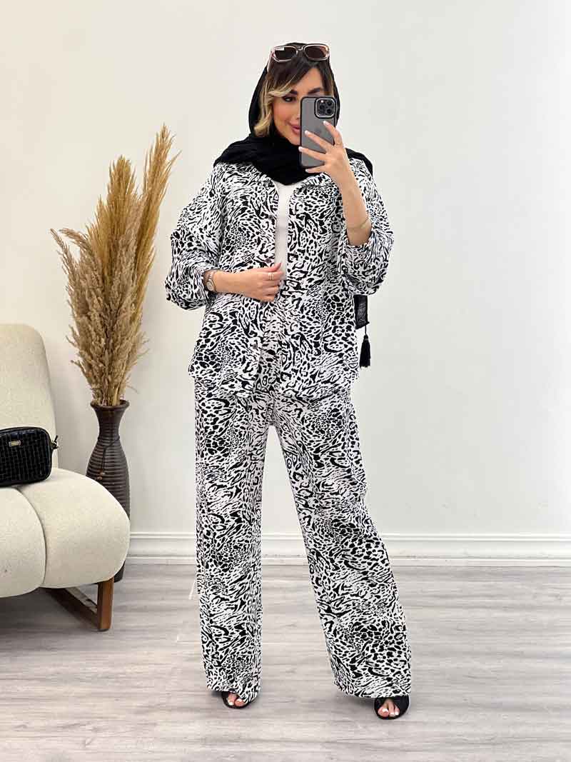 ست شومیز و شلوار طرح پلنگی کد 4910 ست شومیز و شلوار طرح پلنگی کد 4910