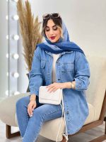 مانتو جین دو جیب پاکتی برش دار کد 4978 - تصویر 10