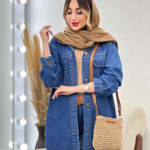 مانتو جین دو جیب پاکتی برش دار کد 4978