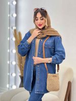 مانتو جین دو جیب پاکتی برش دار کد 4978 - تصویر 4