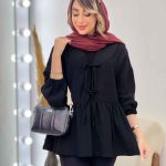 مانتو کمر چین جلو بند دار کد 5037