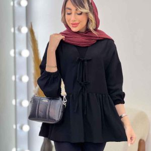مانتو کمر چین جلو بند دار کد 5037