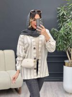 مانتو راه راه دکمه چوبی کد 4961 - تصویر 10