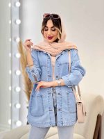مانتو جین برش دار دو جیب کد 4974 - تصویر 6