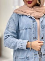 مانتو جین برش دار دو جیب کد 4974 - تصویر 8
