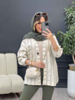 مانتو راه راه دکمه چوبی کد 4961 - تصویر 2