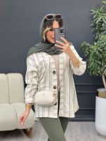 مانتو راه راه دکمه چوبی کد 4961 - تصویر 9