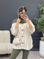 مانتو راه راه دکمه چوبی کد 4961 - تصویر 5