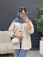 مانتو راه راه دکمه چوبی کد 4961 - تصویر 8