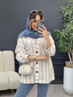 مانتو راه راه دکمه چوبی کد 4961 - تصویر 3