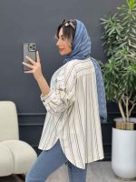 مانتو راه راه دکمه چوبی کد 4961 - تصویر 12