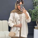 مانتو راه راه دکمه چوبی کد 4961