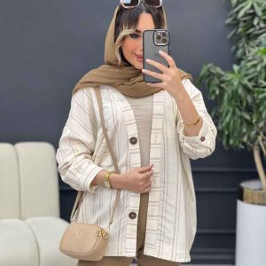 مانتو راه راه دکمه چوبی کد 4961