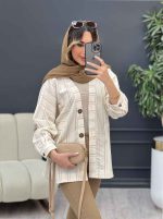 مانتو راه راه دکمه چوبی کد 4961 - تصویر 14