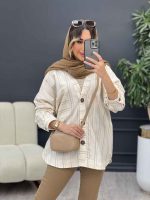 مانتو راه راه دکمه چوبی کد 4961 - تصویر 11