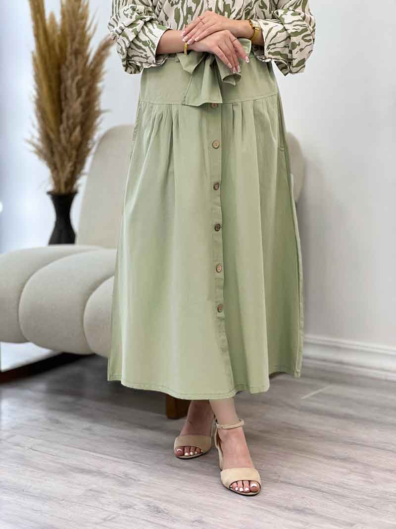 دامن لینن جلو دکمه کد 4694 دامن لینن جلو دکمه کد 4694