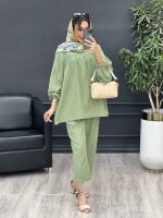 ست مانتو و شلوار جلو بسته ملینا کد 4987 - تصویر 9
