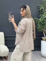 شومیز راه راه دو جیب نیلا کد 4962 - تصویر 14