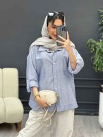 شومیز راه راه دو جیب نیلا کد 4962 - تصویر 8
