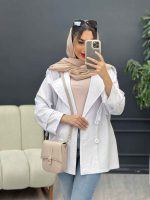 مانتو لینن چهار دکمه سرشانه پاگن کد 5001 - تصویر 4