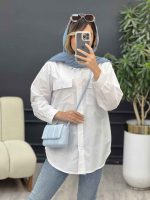 شومیز ساده سر جیب دکمه کد 4886 - تصویر 3