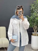 شومیز ساده سر جیب دکمه کد 4886 - تصویر 2