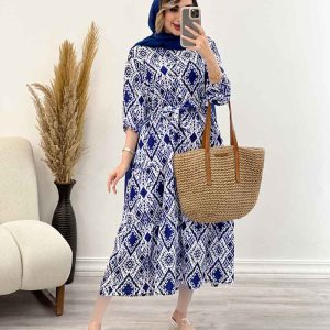 پیراهن بلند طرح دار نازگل کد 5018