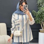 مانتو راه راه تک جیب ندا کد 5054