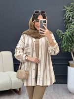 مانتو راه راه تک جیب ندا کد 5054 - تصویر 6