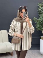مانتو راه راه تک جیب ندا کد 5054 - تصویر 2
