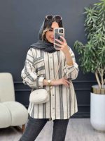 مانتو راه راه تک جیب ندا کد 5054 - تصویر 11
