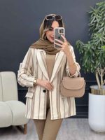 مانتو راه راه دو جیب تک دکمه کد 5067 - تصویر 2