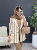مانتو راه راه دو جیب تک دکمه کد 5067 - تصویر 8