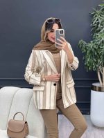 مانتو راه راه دو جیب تک دکمه کد 5067 - تصویر 5