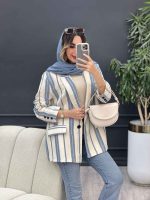 مانتو راه راه دو جیب تک دکمه کد 5067 - تصویر 6