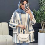 مانتو راه راه دو جیب تک دکمه کد 5067