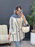 مانتو راه راه دو جیب تک دکمه کد 5067 - تصویر 4