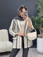 مانتو راه راه دو جیب تک دکمه کد 5067 - تصویر 3