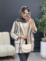 مانتو راه راه دو جیب تک دکمه کد 5067 - تصویر 7