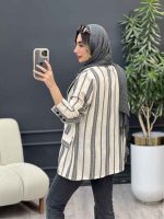 مانتو راه راه دو جیب تک دکمه کد 5067 - تصویر 10