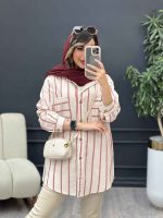 مانتو راه راه دو جیب بیتا کد 5074 - تصویر 14
