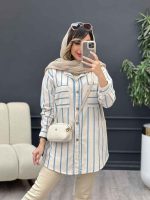 مانتو راه راه دو جیب بیتا کد 5074 - تصویر 11