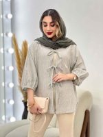 شومیز راه راه جلو بند آستین پیله کد 5062 - تصویر 6